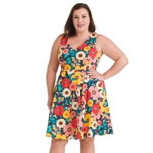 Eva Rose Multi Sunflower Fit & Flare Dress 1X